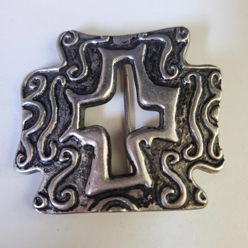 Gothic Cross Belt Buckle Silver Tone Openwork Scroll Western Biker Statement